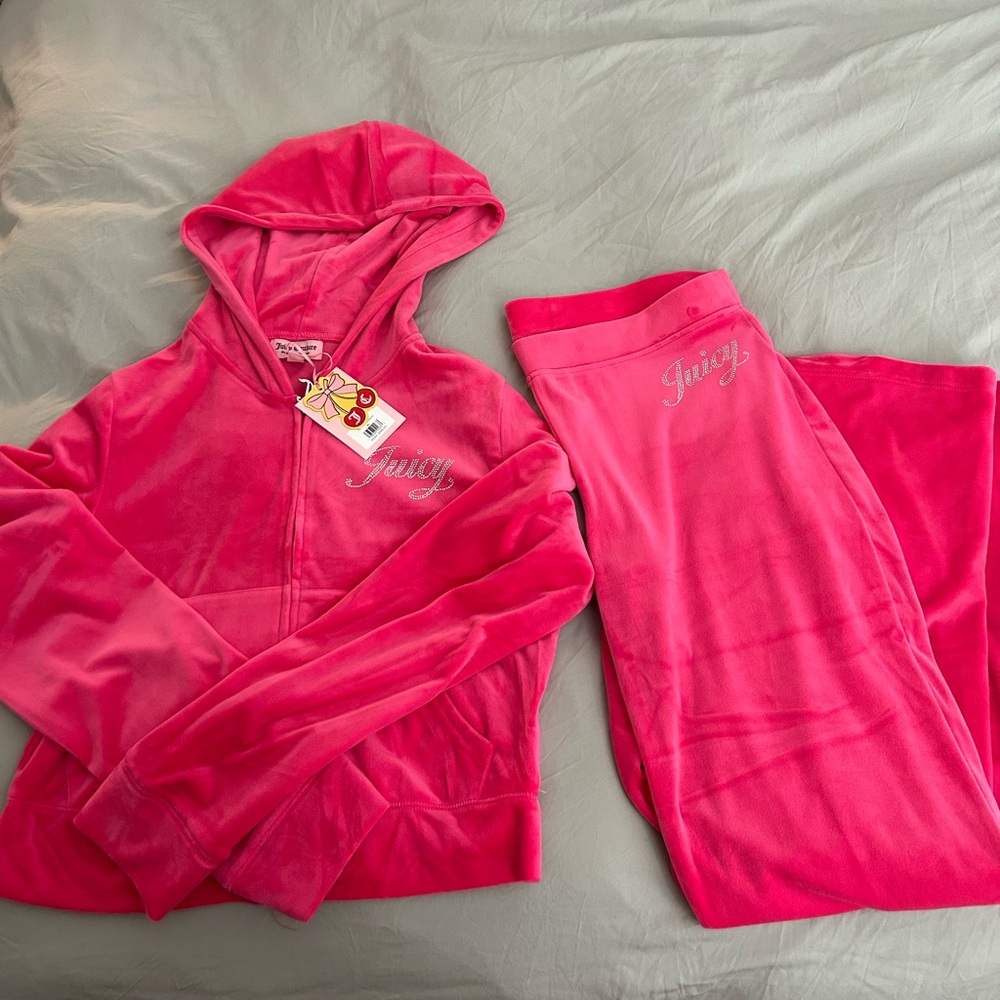 NWT JUICY COUTURE Velour Bling Set XL Hoodie Pants pink party Pink Y2K Old Money